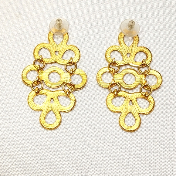 Gold Tone Dangle Pierced Earrings - Picture 3 of 7